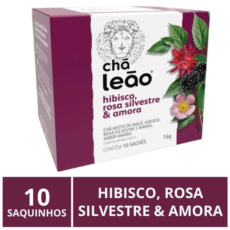 Chá Leão Premium Hibisco Rosa Silvestre e Amora 10 saquinhos