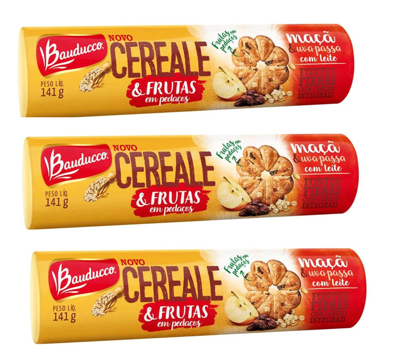 Biscoito Cereale e Frutas Maçã e Uvas Passas Bauducco 3x141 gr